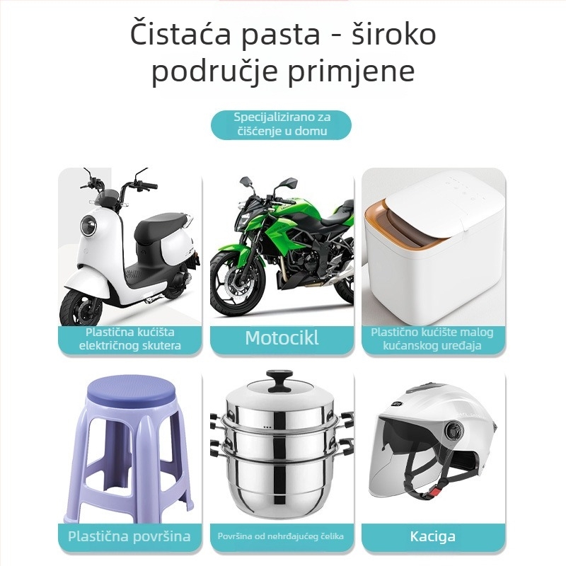 Višenamjenska pasta za čišćenje za električna vozila i motocikle; uklanja ogrebotine i obnavlja plastično kućište. Brend: Yixiang; Podrijetlo: Guangdong; Pakiranje: 50 kom.; Učinci: dubinska i sigurna dekontaminacija.
