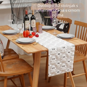 Halloween duh stolni runner, šivana quilt dizajn, nordijski stil, mješavina pamuka i lana (80/20), karikatura uzorak, trodimenzionalni tuft detalj, za restoran