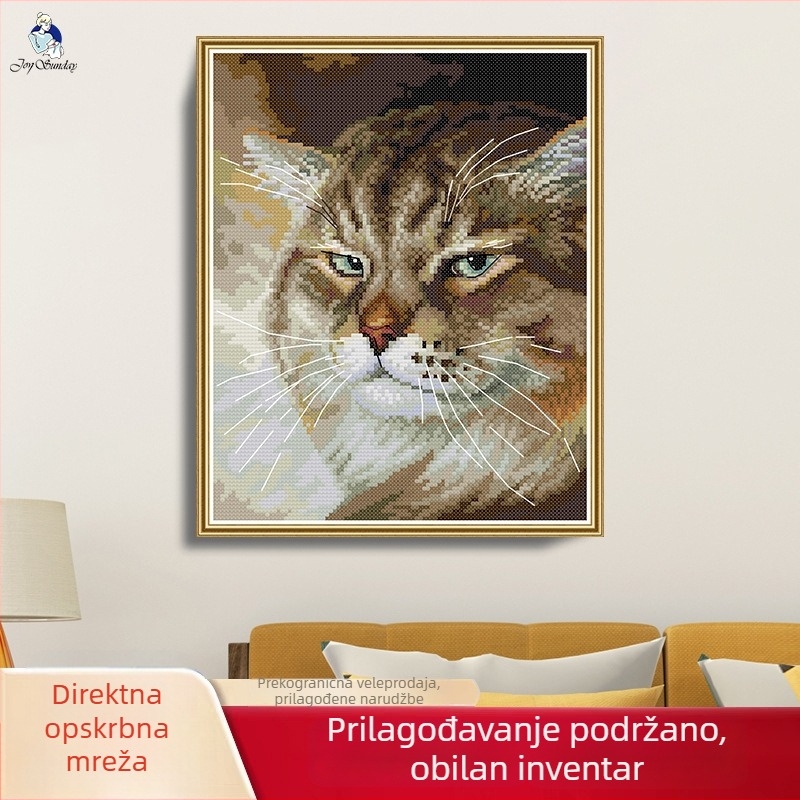 Križni šav komplet s mačkom – kanva 11 ct, ekološka pamuk, dizajn mačka