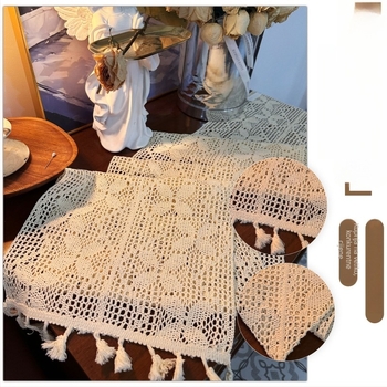 Stolnjak za stolni prostor američki seoski kukičani uzorak s izrezanom čipkom, pamuk 70% / poliester 30%, pastoralni stil, jednofarban uzorak, brend Yijia