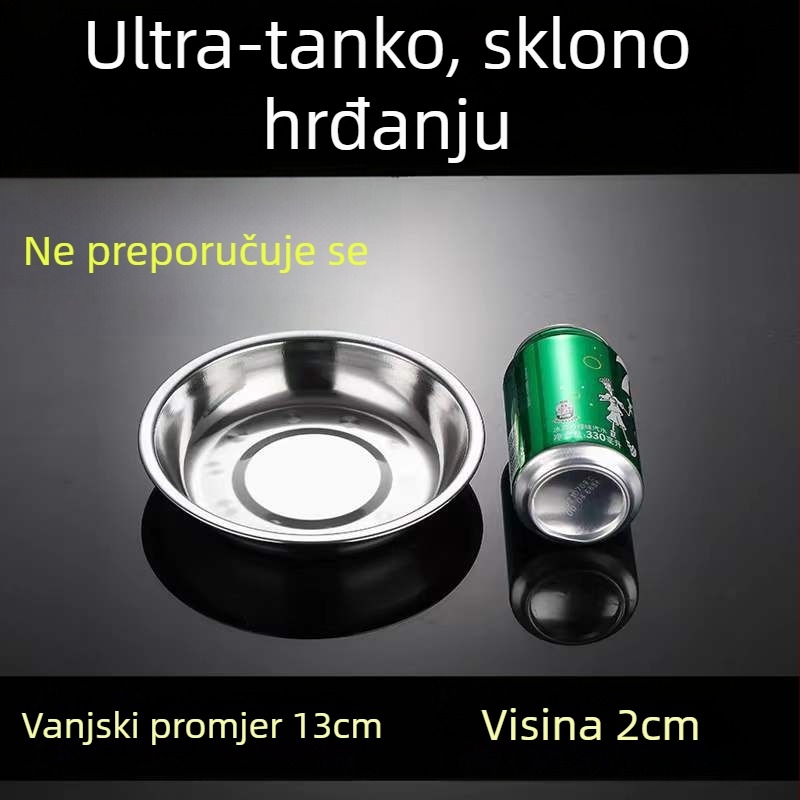 Ploški tanjur od nehrđajućeg čelika 304, okrugli, glazirana površina, mikrovalna sigurna, za prehrambenu upotrebu