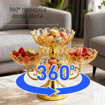 Akrilni rotirajući višeslojni tanjur za voće za kućnu upotrebu — lagani luksuzni retro stil za dnevni boravak