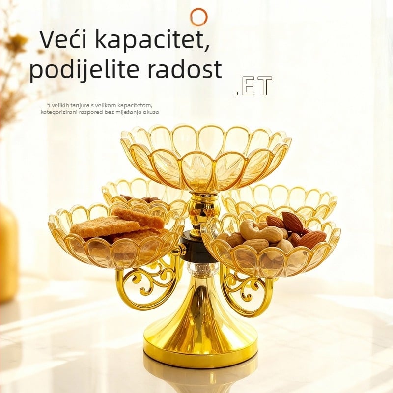 Akrilni rotirajući višeslojni tanjur za voće za kućnu upotrebu — lagani luksuzni retro stil za dnevni boravak