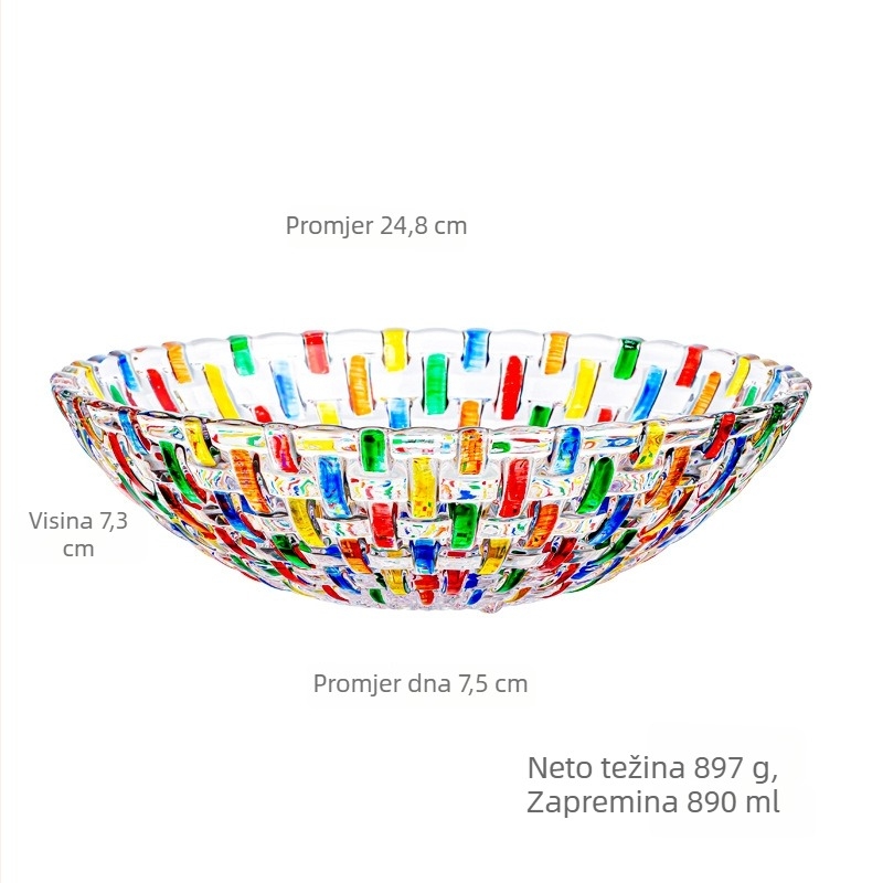Pladanj voća s ručno oslikanom tkanom teksturom, nadahnut vitražom, reljefni detalji (Materijal: staklo; Vzor: pruge; Stil: moderni minimalistički dizajn; Lansiranje: proljeće 2013)