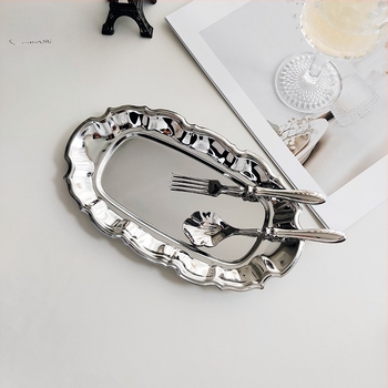 Tanjur za tortu od nehrđajućeg čelika, nepravilan oblik, retro stil, mogućnost otiska logotipa