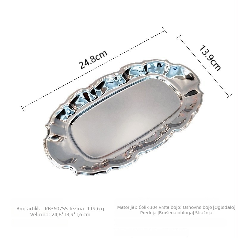 Tanjur za tortu od nehrđajućeg čelika, nepravilan oblik, retro stil, mogućnost otiska logotipa