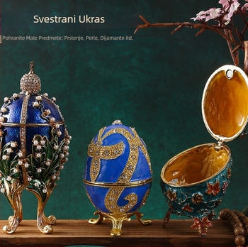 Jaje-oblik dekorativna figura od legure s emajlom i kamenom, ručno oslikana i elektroplatirana, moderan minimalistički kućni ukras, mogućnost prilagodbe