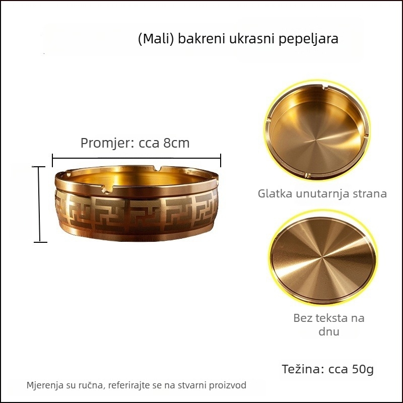 Masivan mesingani pepeljak, kineski stil stolni ukras