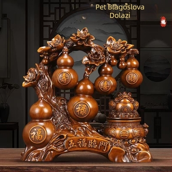 Lei Xinda – Resin gourd ornament s graviranom zlatnom žabom, kineskog stila