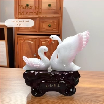 Dvojac labudova u kineskom stilu - dekorativna figura od smole, ručno izrađena i ručno oslikana