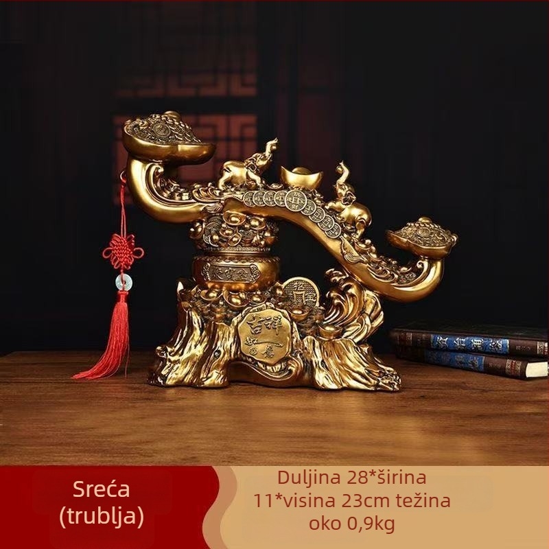 Par srećnih elefantnih figurica s rogom obilja, smola, kineski stil, graviranje, Lei xinda