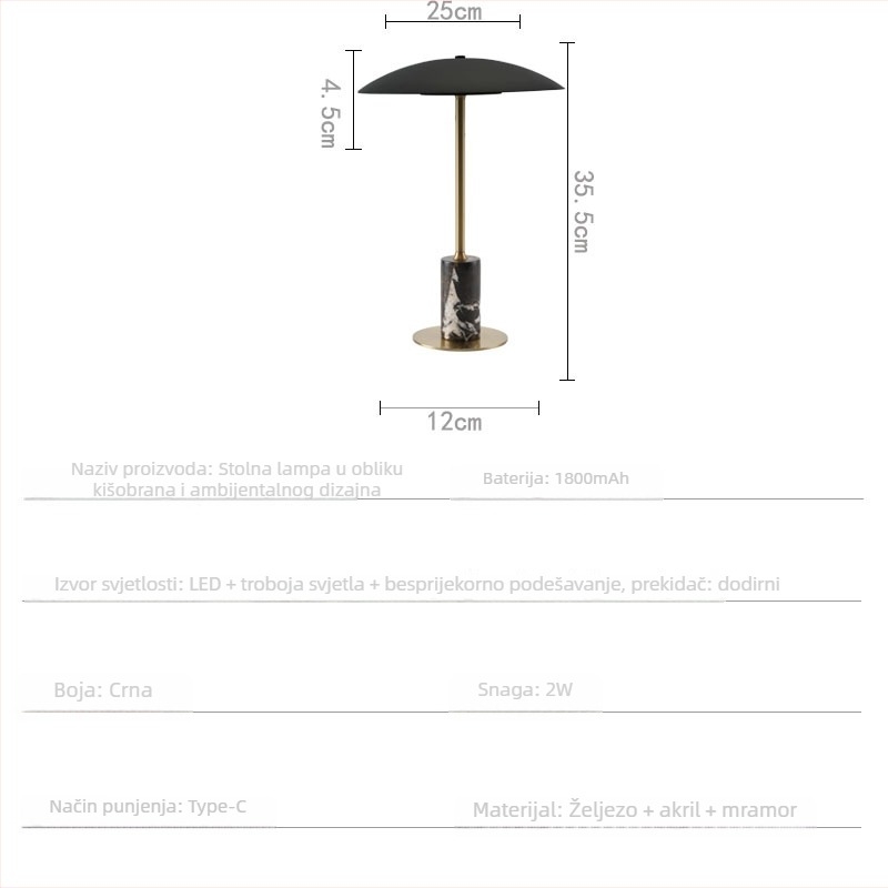 LED stolna lampa od kovanog željeza s dodirnim prekidačem, akrilno sjenilo, napajanje baterijom, noćna svjetiljka za spavaću sobu, studij, hotel, kafić