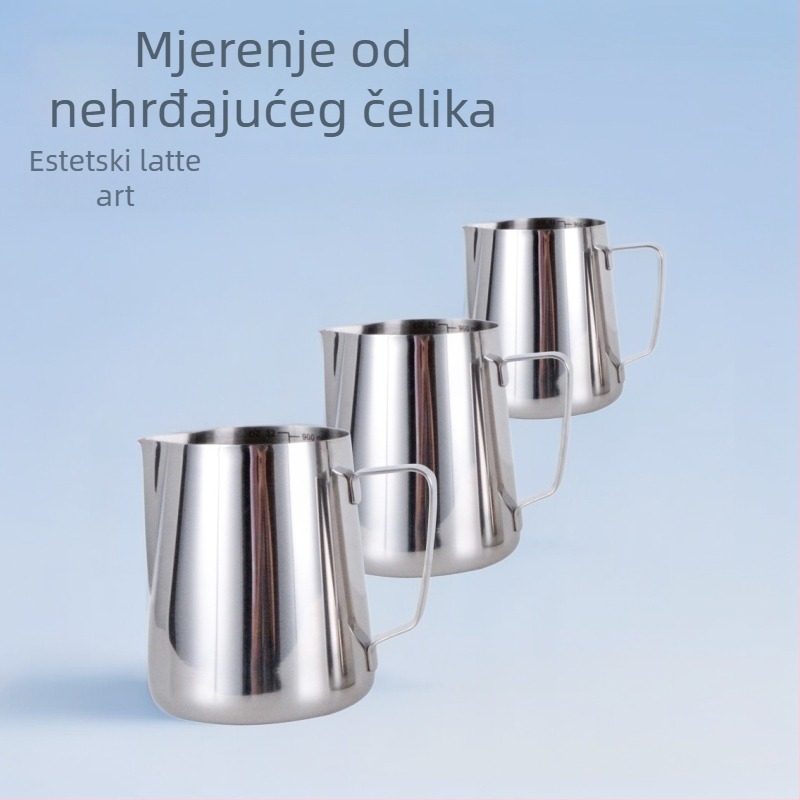 Nerđajućeg čelika latte art kanvica s drškom, debljina 0,7 mm, 304#18-8, prehrambena kvaliteta, toplinska izolacija 0–6 sati