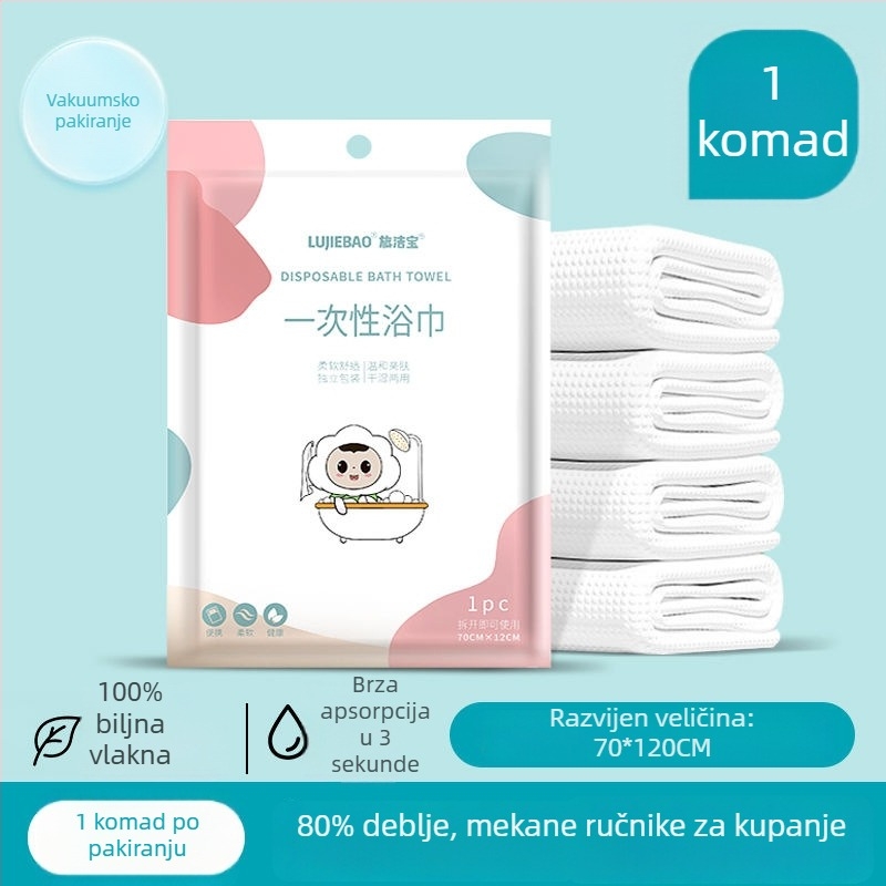 Jednokratna kupaonska krpa i ručnik za lice, komprimirani granulirani, materijal smjesa, 32s ravna tkanina, 50–80 g