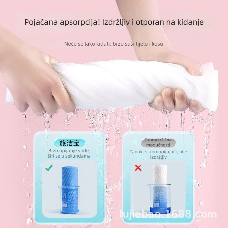 Jednokratna kupaonska krpa i ručnik za lice, komprimirani granulirani, materijal smjesa, 32s ravna tkanina, 50–80 g