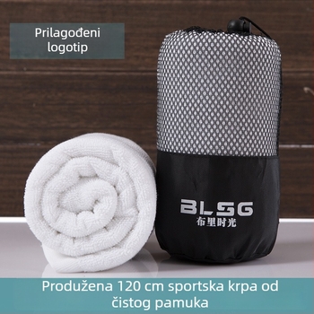 Pamučni sportski ručnik, bijele boje, 120 cm dugi i debeli, s ušivenim logotipom po narudžbi, za jogu, košarku i vanjsku upotrebu