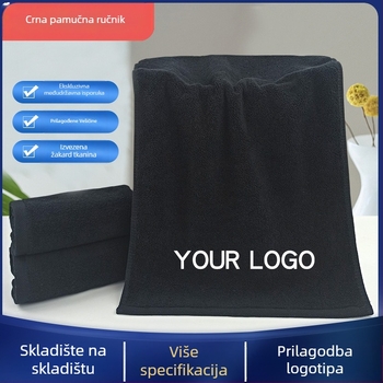Crni pamuk ručnik za lice i ruke, mekan i upijajući, s izvezenim logotipom, za sport i jogu, veličina 35×75 cm