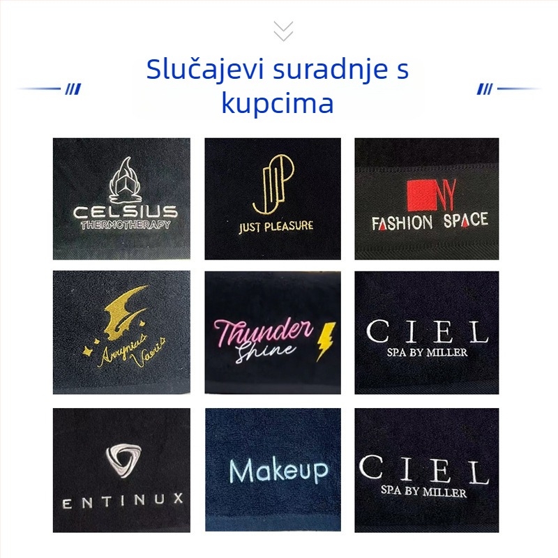 Crni pamuk ručnik za lice i ruke, mekan i upijajući, s izvezenim logotipom, za sport i jogu, veličina 35×75 cm