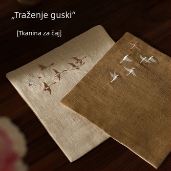 Čajna podmetač s izvezenim motivom leteće guske, dvostrana, gusta svila s cvjetnim uzorkom, upijajući