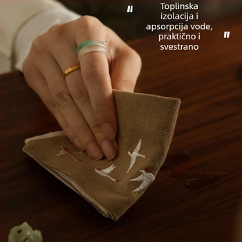 Čajna podmetač s izvezenim motivom leteće guske, dvostrana, gusta svila s cvjetnim uzorkom, upijajući