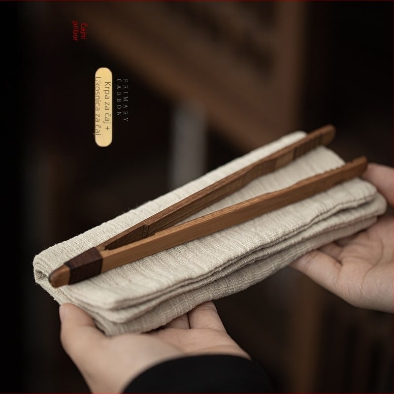Xingpin Ceramics Aksesoari za čajnu ceremoniju – bambus klips za čaj i set od dvije krpe za čaj od pamuka i lana, moderan stil