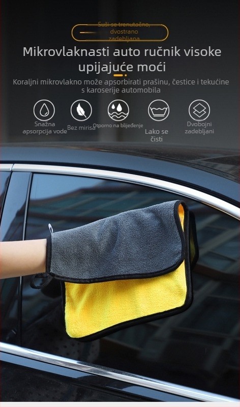Gusta upijajuća krpa za čišćenje automobila za stakla i interijer, koralni fleece, 120 g, 8 komada