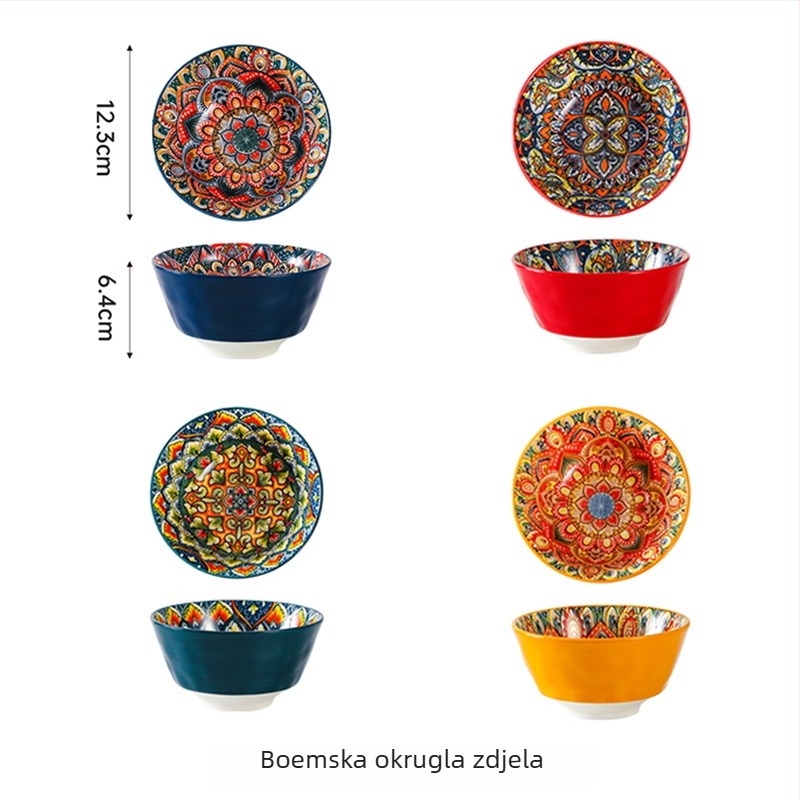 Porcelanska zdjela u boemskom stilu s podglazurnim cvjetnim uzorkom, kompatibilna s mikrovalnom pećnicom, okruglog oblika