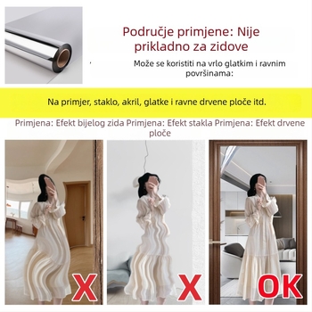 Samoljepljivi PET ogledalo film za spavaću sobu – 1 komad, jednostavan stil, dekoracija