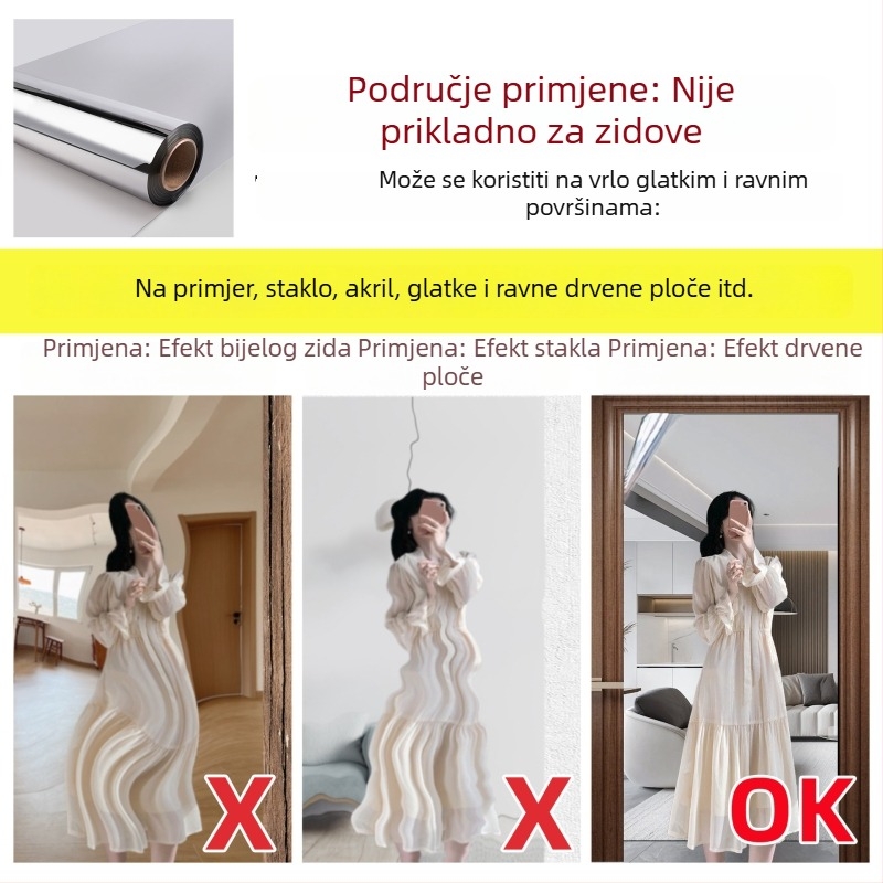Samoljepljivi PET ogledalo film za spavaću sobu – 1 komad, jednostavan stil, dekoracija