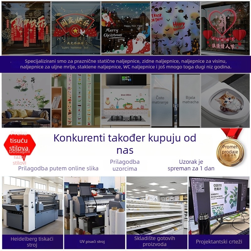 Elektrostatična naljepnica za staklena vrata – božićna dekoracija sa Djedom Božićnjakom, božićnim drvetom i snježnjakom (PVC, 1 kom.), dekorativna stenska naljepnica za dnevni boravak, spavaću sobu, kuhinju, kupaonicu