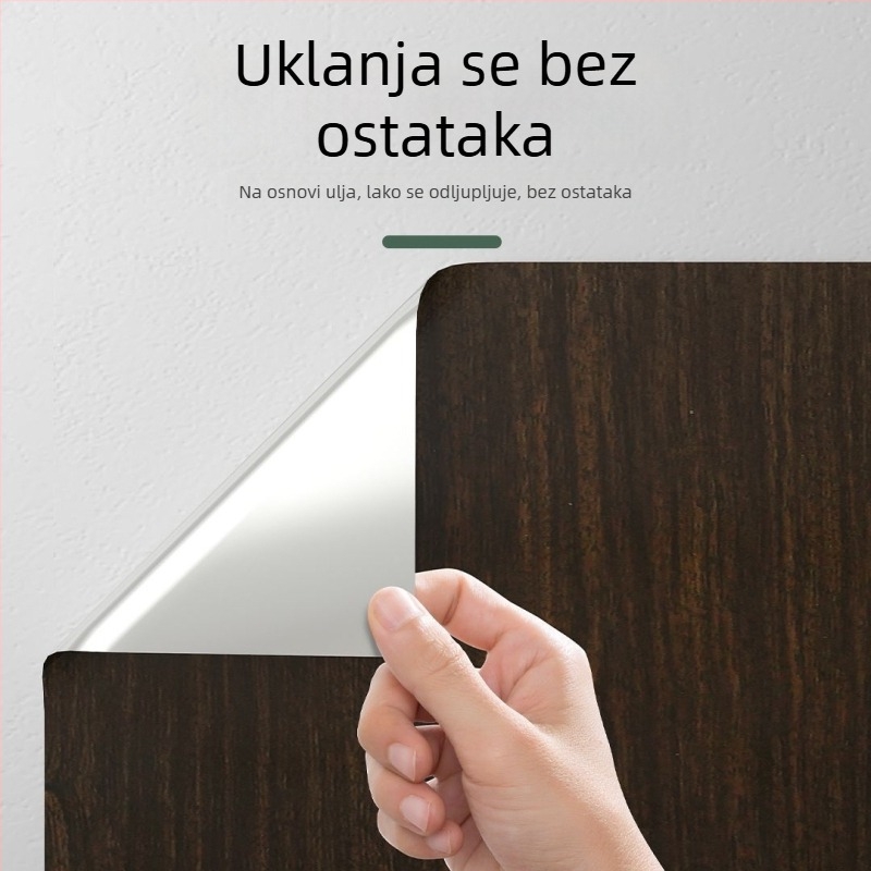 PVC zidna naljepnica s drvenim uzorkom za dnevni boravak — samoljepljivi dekorativni film, otporan na vlagu, prugasti ili jednobojni uzorak, kineski stil