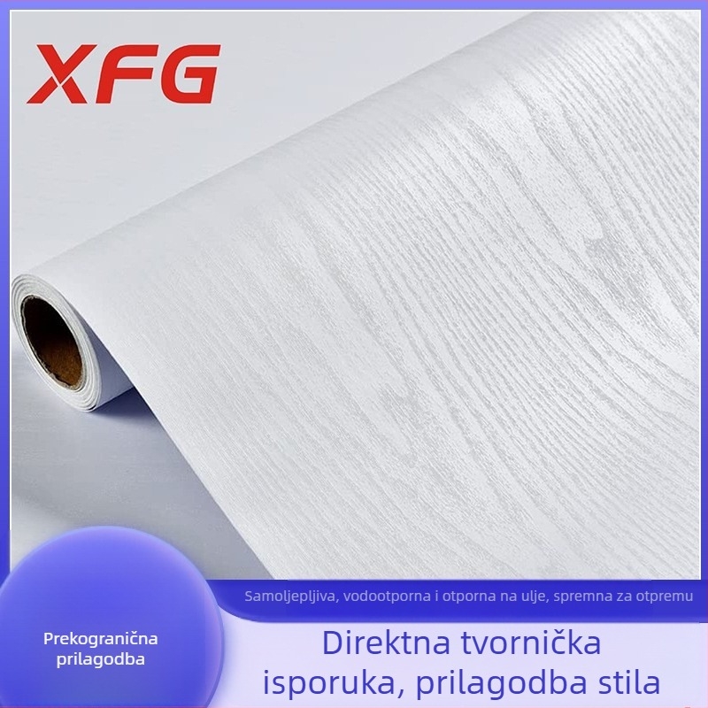 Bijeli drveni uzorak za ploču - samoljepljiva vodootporna i otporna na masnoću folija za namještaj