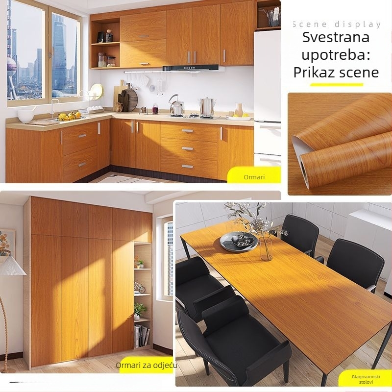 Samoljepljiva tapeta s drvenim uzorkom javorovog drveta u prirodnoj boji, vodootporna za obnovu namještaja