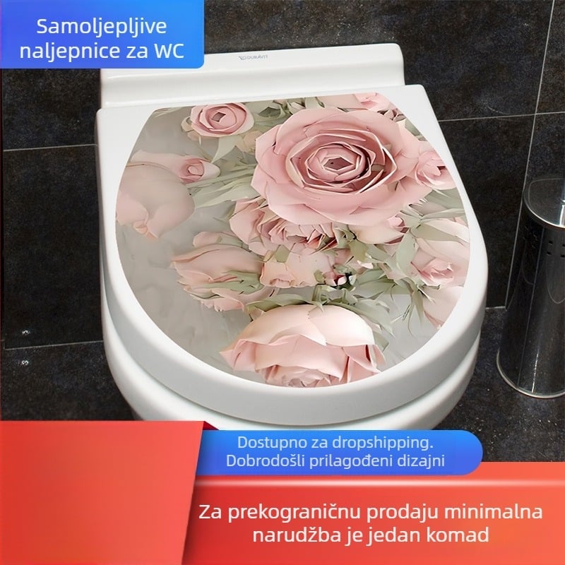 Set naljepnica za WC – PVC materijal, samoljepljiv, prilagodljiv, uzorak listova, crtani stil