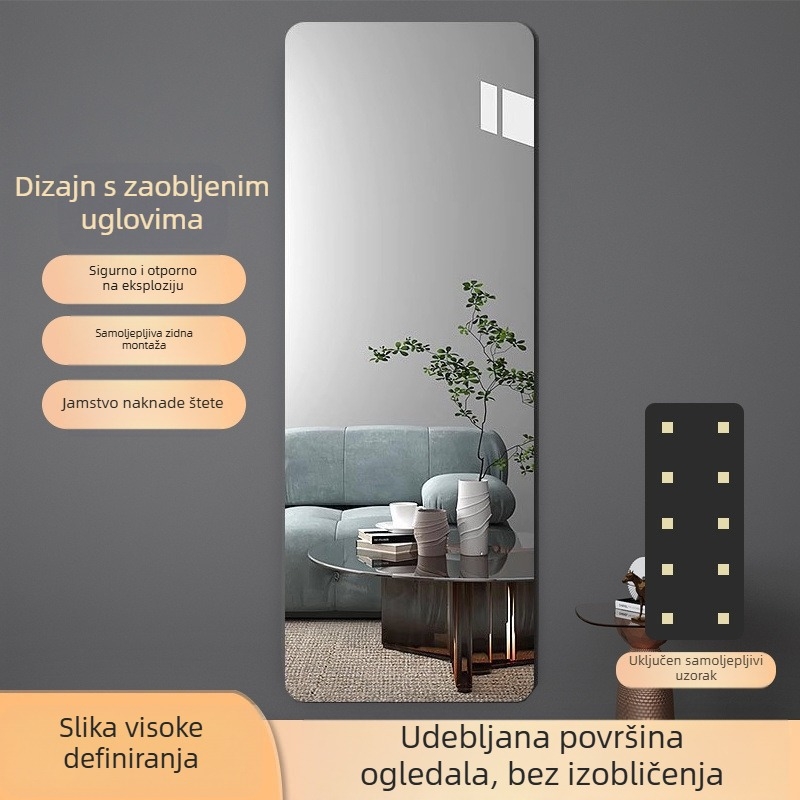 Ogledalo za cijelo tijelo na zid s samoljepljivom površinom, akrilno, kućna HD jasnoća, moderan minimalistički stil; Značka Unique; Materijal okvira: Drugo; Model: Drugo