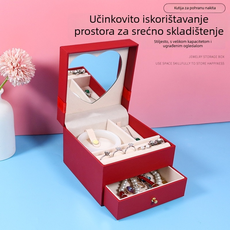 Kutija za pohranu nakita s kozmetičkim ogledalom — plastična konstrukcija; tip pakiranja: kutija za pakiranje; razina pakiranja: prodajno/terminalno pakiranje; svrha: pohrana nakita; tolerancija ±0,2 mm
