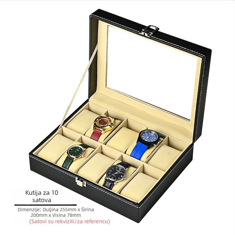 Kutija za satove s 10 pretinaca, ručna izrada, PU koža, model FH-S05, pakiranje: OPP torba + odvojena kartonska kutija