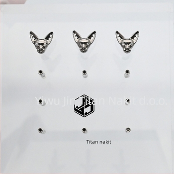 Usni stud – Titanij zliatina, dizajn Sphynx mačke, motiv glave mačke, mikro podešavanje, unisex punk