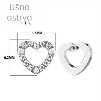 Nakit za piercing od titanove legure sa srčanim izrezom i cirkon kristalima, uniseks vintage naušnice