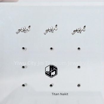 F136 Naušnice od titanijske legure s bijelim cirkonom, cvjetna grančica, unutarnji navoj 0,9 mm