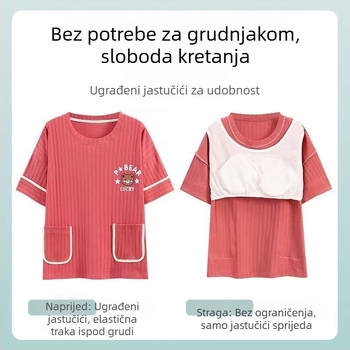Pamučni pidžama set s jastučićem za poprsje, prozračan materijal, tanak materijal, zadržava oblik