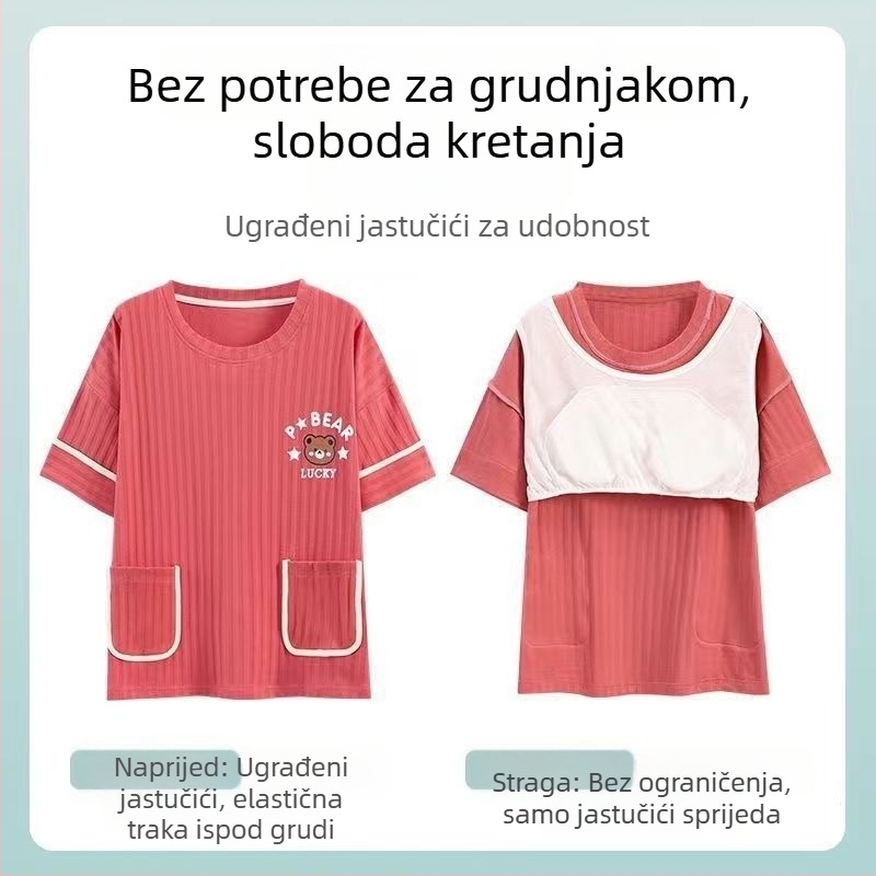 Pamučni pidžama set s jastučićem za poprsje, prozračan materijal, tanak materijal, zadržava oblik