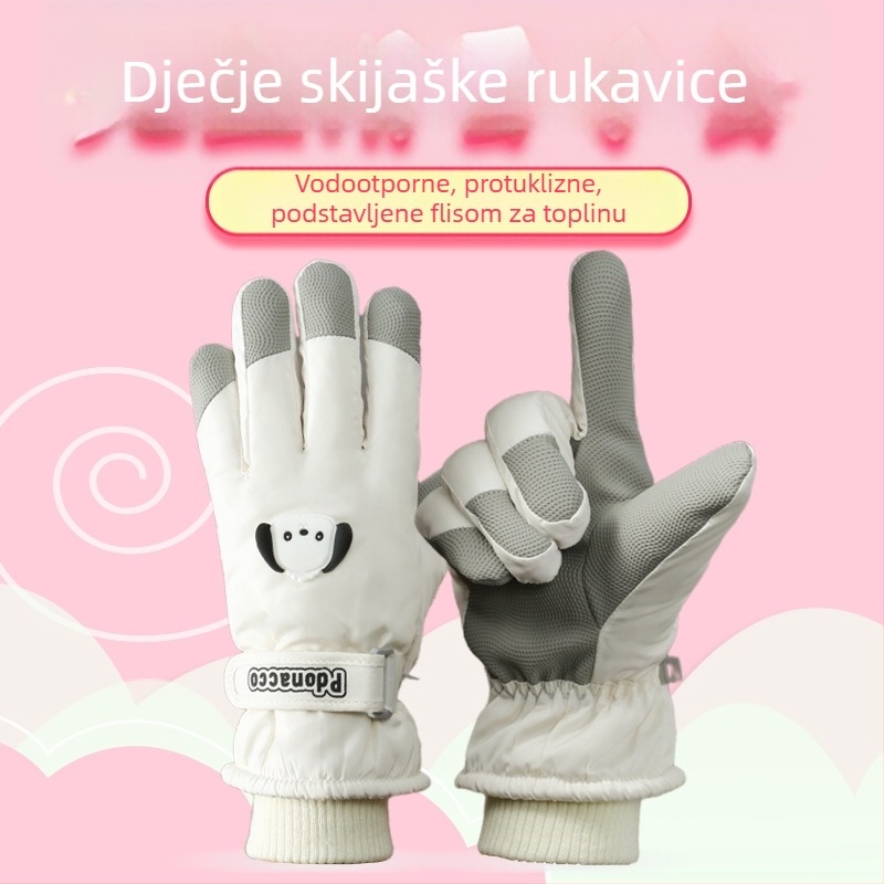 Dječje skijaške rukavice s podijeljenim prstima, vjetrootporne, tople, vodootporne, protuklizne, s fleece podstavom, za zimsku vožnju biciklom na otvorenom