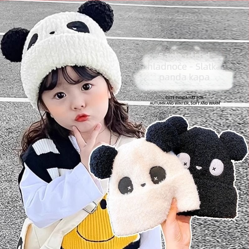Dječja pletena kapa s panda dizajnom – zimski kupolasti stil, akrilni materijal, održava toplinu, za djecu stariju od 10 godina