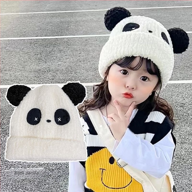 Dječja pletena kapa s panda dizajnom – zimski kupolasti stil, akrilni materijal, održava toplinu, za djecu stariju od 10 godina