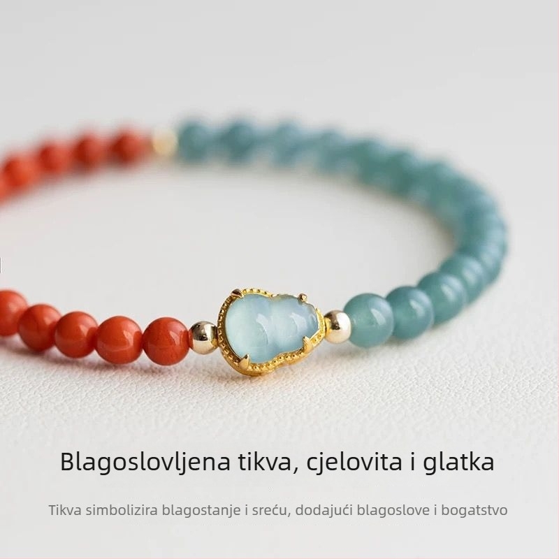 Prirodni crveni ahat narukvica Nanhong, kolekcionarska razina, crveni kamen, ledeni žad u obliku tikve, godina zodijaka