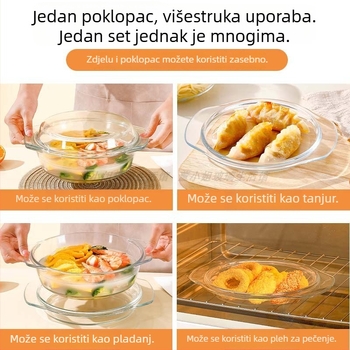 Staklena zdjela za mikrovalnu s poklopcem, velika okrugla zdjela za jaja na pari, juhu i tjesteninu, otporna na visoke temperature