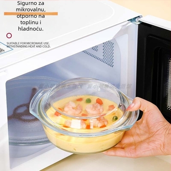 Staklena zdjela za mikrovalnu s poklopcem, velika okrugla zdjela za jaja na pari, juhu i tjesteninu, otporna na visoke temperature