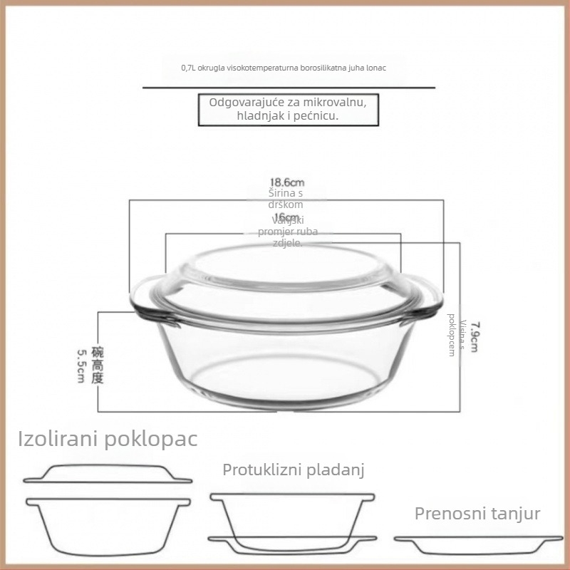 Staklena zdjela za kuhanje jaja na paru s poklopcem, termički otporno borosilikatno staklo, nepravilnog oblika, emajlirani površ, nije pogodno za mikrovalnu pećnicu