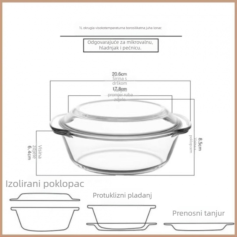 Staklena zdjela za kuhanje jaja na paru s poklopcem, termički otporno borosilikatno staklo, nepravilnog oblika, emajlirani površ, nije pogodno za mikrovalnu pećnicu